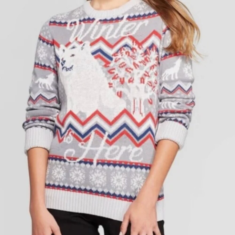 Game of thrones grey winter is here wolf Christmas sweater size medium women’s